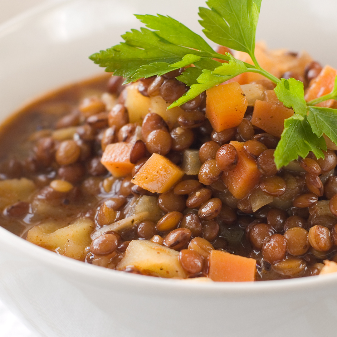 Warm lentil and carrot salad with toasted cumin and culinary argan oil